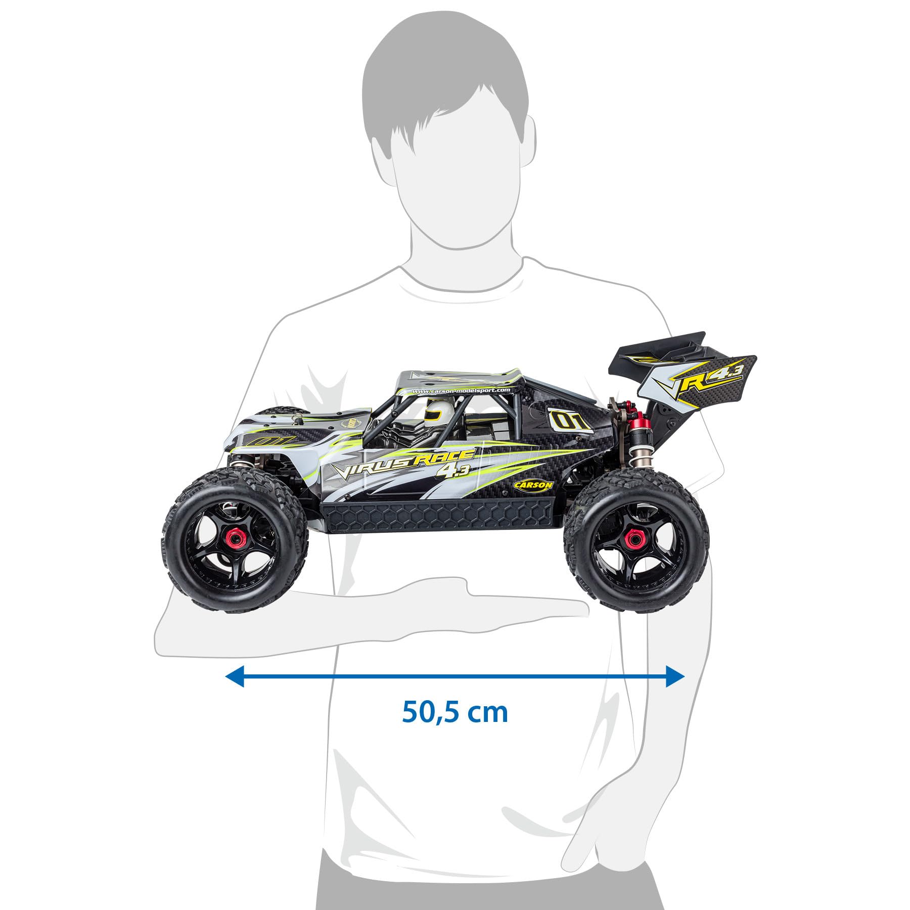 Carson 500409087 1:8 Virus Race 4.3 4S brushless 100% RTR bianco - RC Buggy, auto telecomandata, offroad, alta qualità, veicolo RC, RC car 80 km/h, RC car