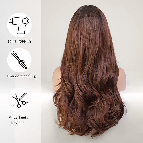 Miniatura 4 de HAIRCUBE Pelucas largas marrones para mujer peluca sintética con flequillo