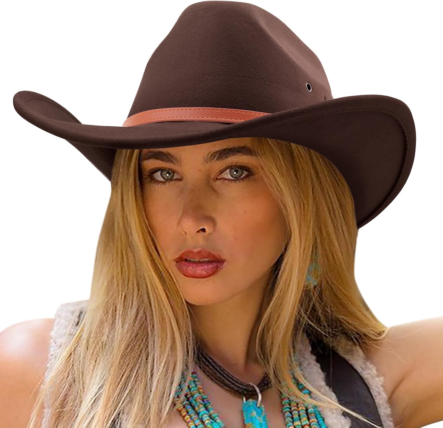 DRESHOW Cowboy Hat for Women and Men Western Felt Cowboy Cowgirl Hat Wide Brim Belt Buckle Retro Fedora Hats Unisex Caps