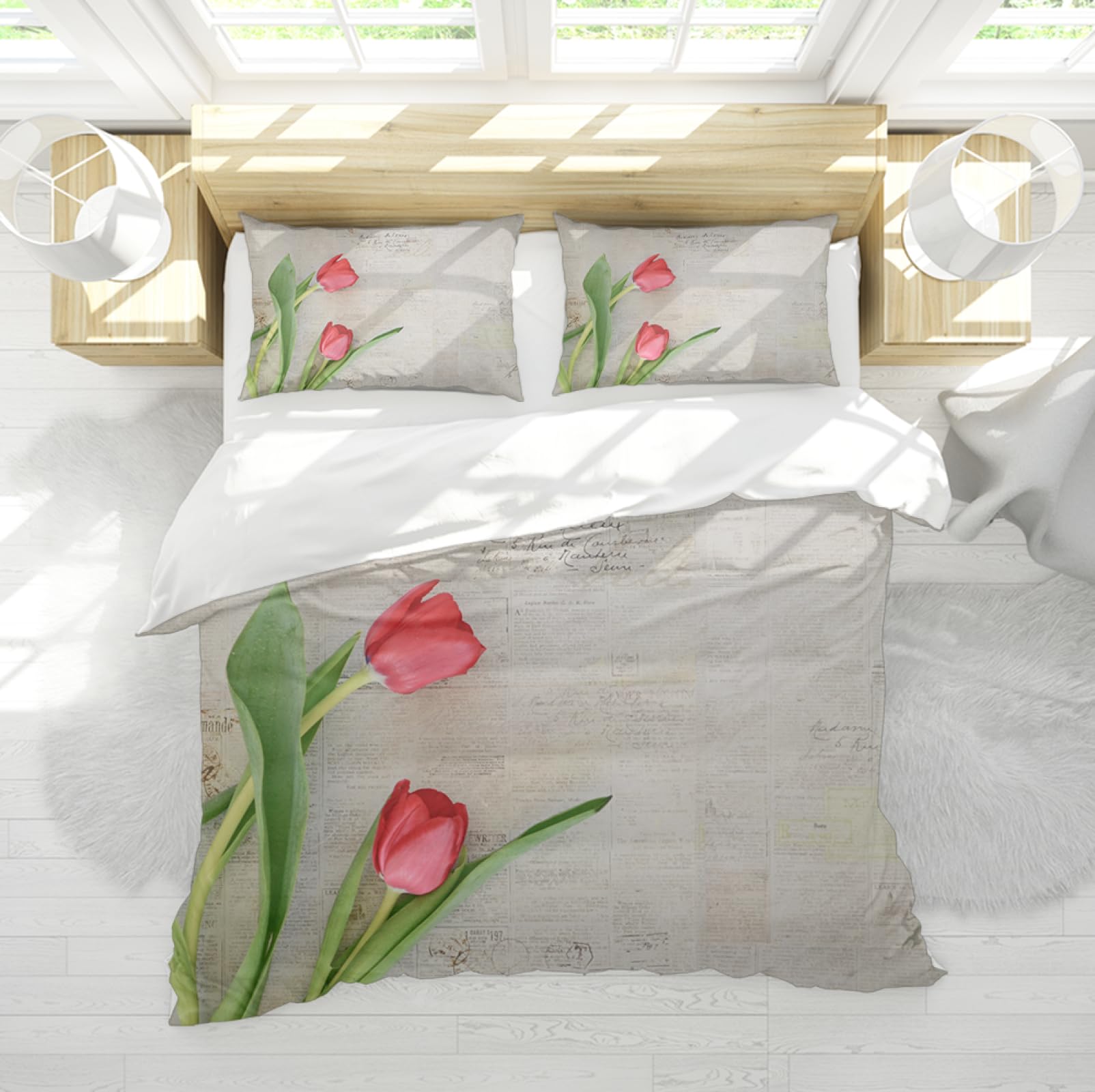 Housse de couette anti-glisse tulipe rouge facile d'entretien pour grand lit double