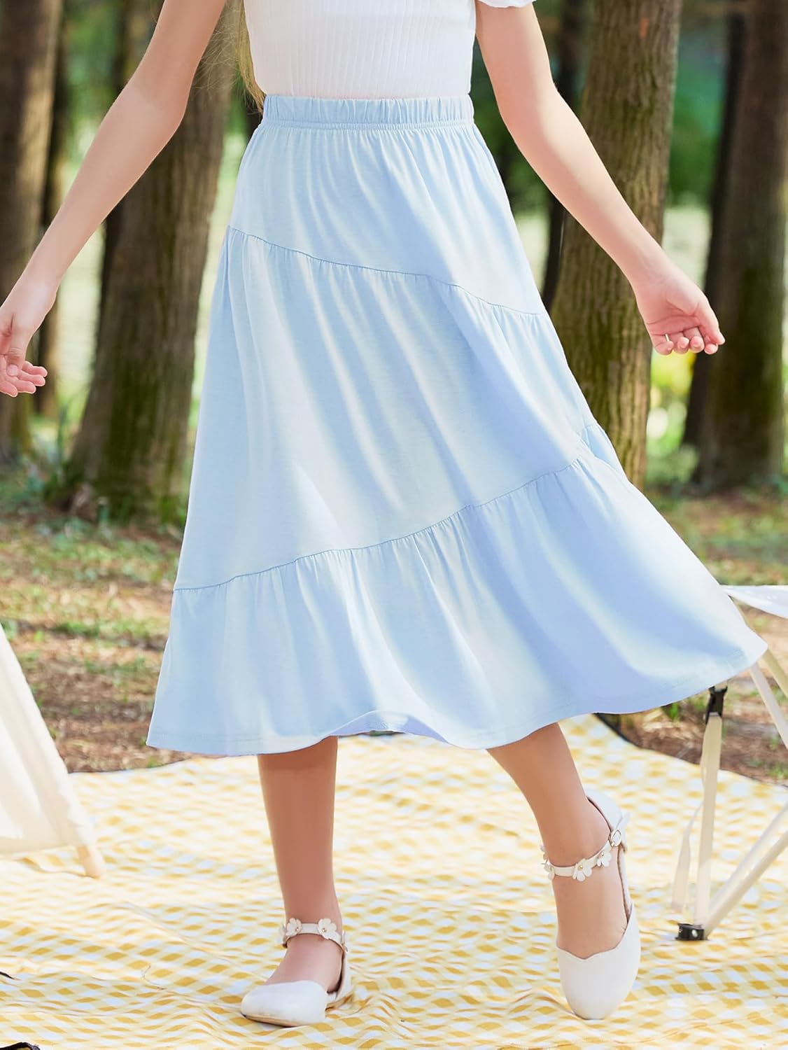 GORLYA Girls Holiday Casual Asymmetrical Tiered Ruffle Hem Long Swing Boho Fancy Maxi Skirt 6-14Y - Image 3