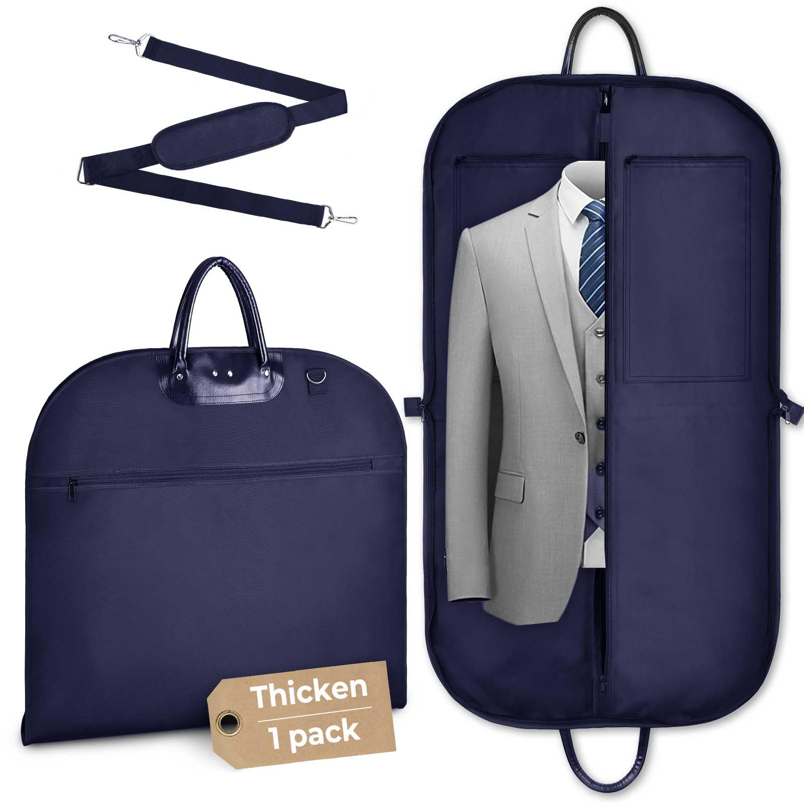 ecooe Bolsa de Traje con Compartimento para portátil de 15 Pulgadas y Correa para el Hombro, Bolsa Gruesa para Traje, Traje Antiarrugas, Bolsa de Ropa para Viajes de Negocios, Viajes, Bodas