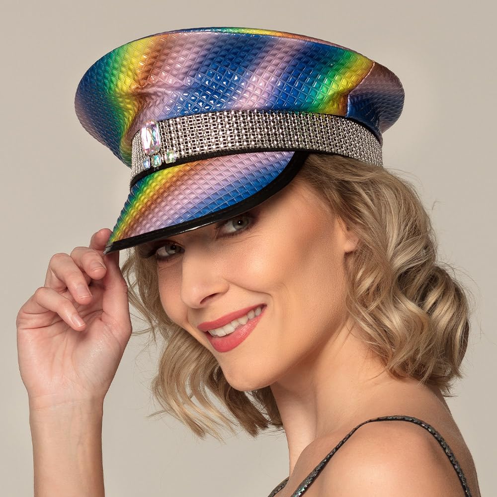 Boland 44761 Sunset Sparkle Hat Rainbow Colours with Studs and Gemstones Rock Star Punk Lady Hat Costume Carnival Theme Party - Image 3