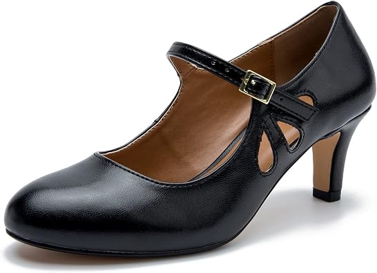 MAIERNISI JESSI Unisex Mens Womens Mary Jane Pumps Round Toe Kitten Heel Hollow Out Shoes
