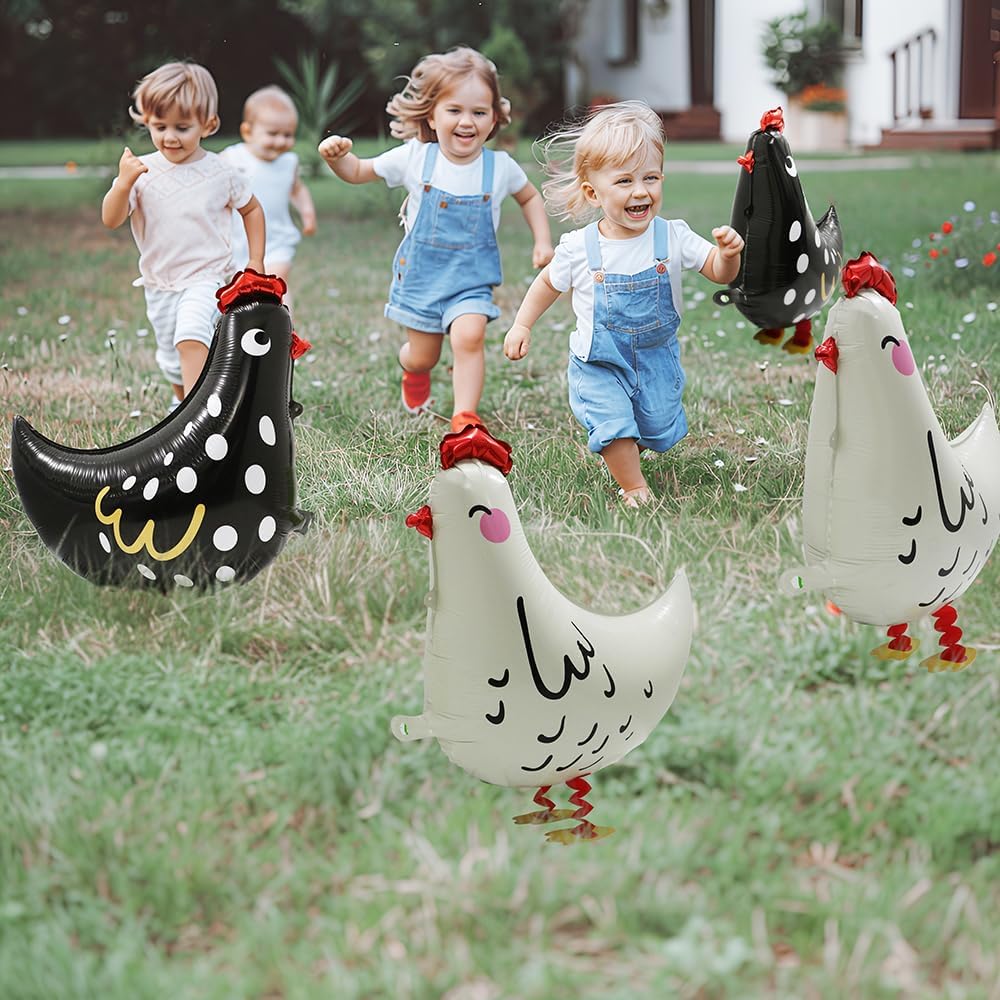 4D Realistic Walking Chicken Balloon Cute Pet Farm Animals Balloon Chick Easter Decor, 4 Pack Black Chicken Walk Balloons Toys Air Walker Animal Party Supplies Baby Shower Wedding Birthday Decortion
