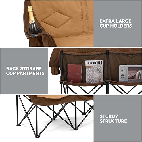 Miniatura 5 de Sillas de campamento dobles para adultos, sofá biplaza de gran tamaño, silla de campamento para 2 personas, sofá de campamento resistente al aire