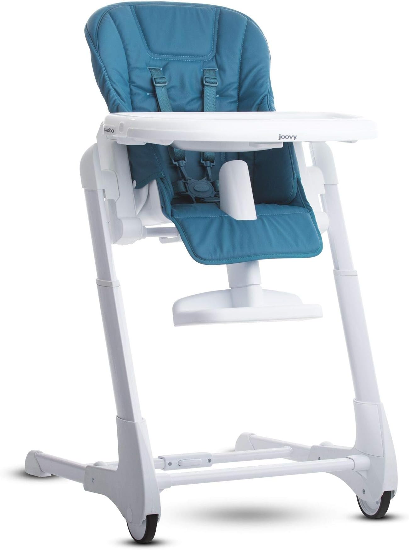 Joovy Foodoo High Chair, Newborn-Ready Reclinable Seat, Adjustable Footrest, 8 Height Positions, Turquoise