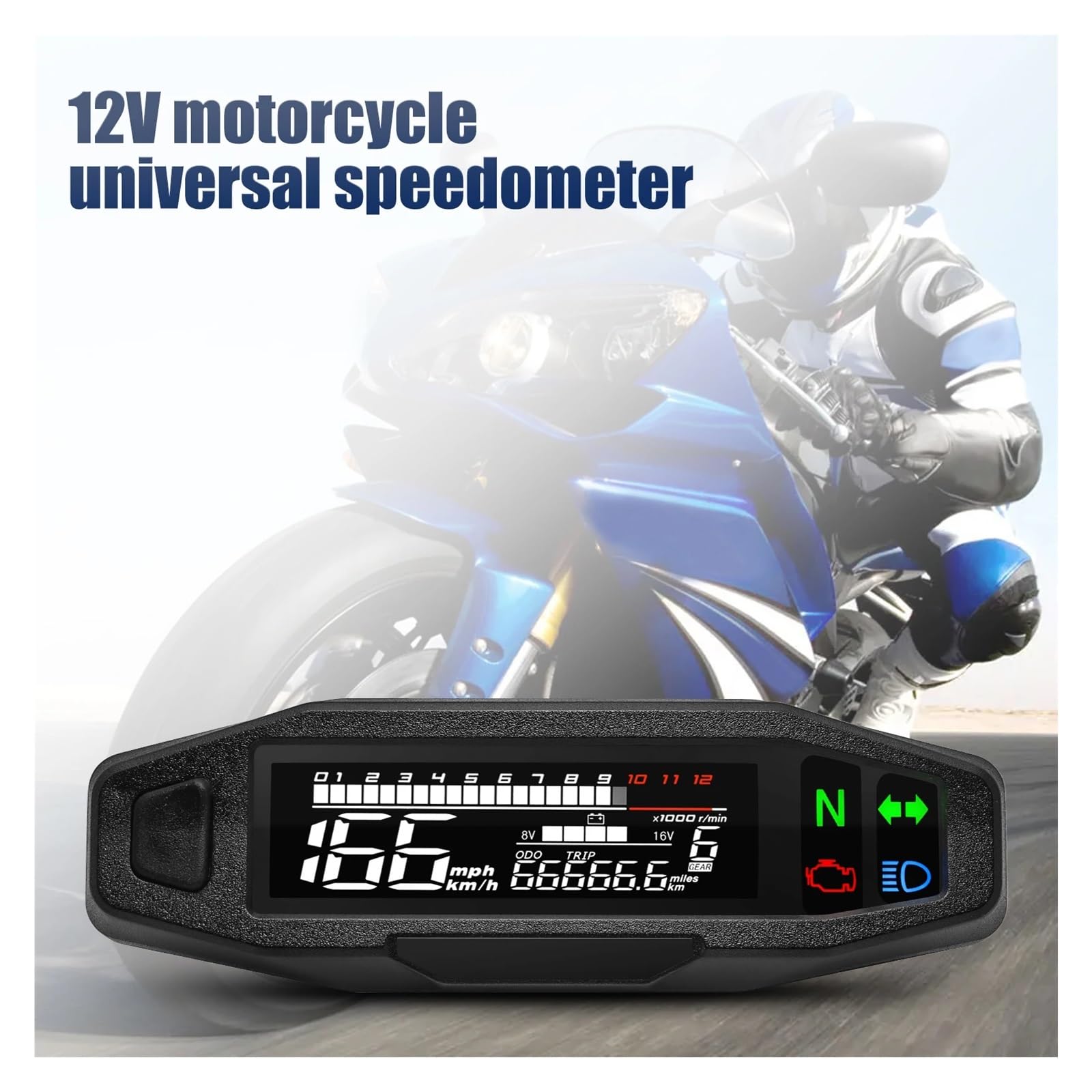 Velocímetro Digital Universal Para Moto - LED, Mide Km/h Y Mph, Con Odómetro Y Sensor