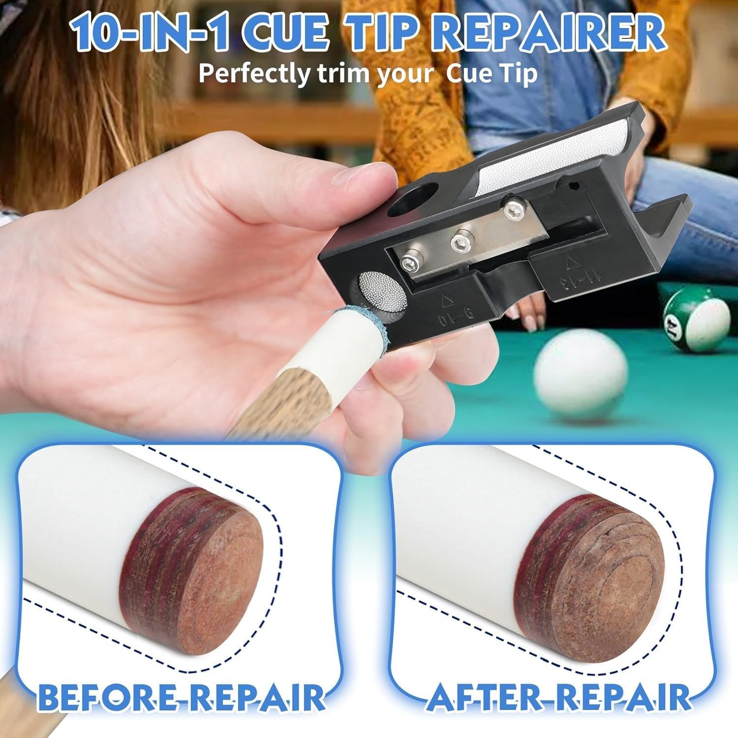 Billiards Pool Cue Tip Shaper, Pool Cue Tips Replacement Kit, Pool Cue Shaper, Pool Cue Tip Tool, Pool Cue Tips Repair Tool for Replacement and Shaping Cue Tips
