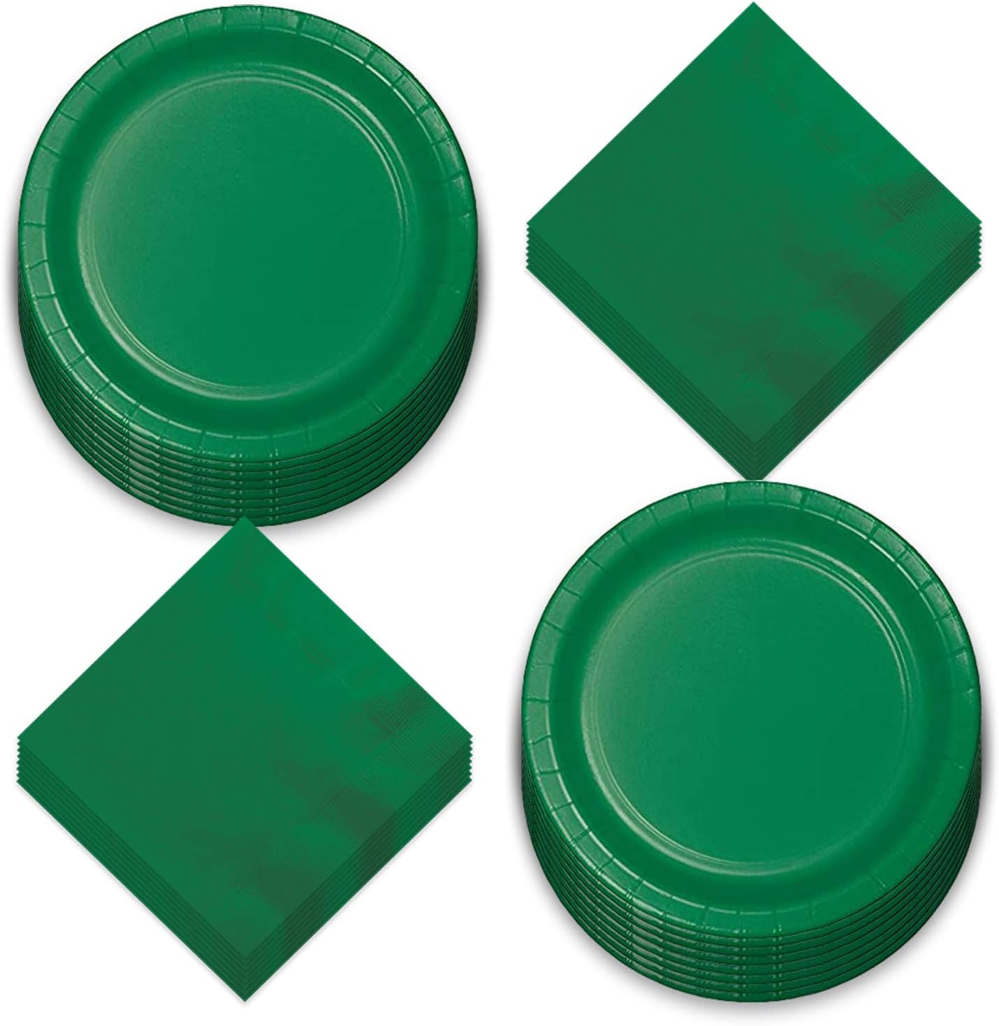 Emerald Green Paper Dinner Plates and Lunch Napkins - Solid Green Party Supplies for St. Patrick's, Mardi Gras, and Spring Parties (Serves 16)