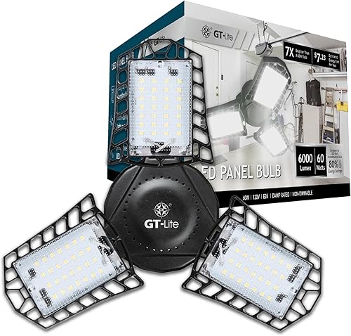 GT-Lite Bombilla LED de garaje, 60 W (equivalente a 300 W), 6,000 lúmenes, luz diurna 5000 K, base E26, luz LED de ahorro de energía para