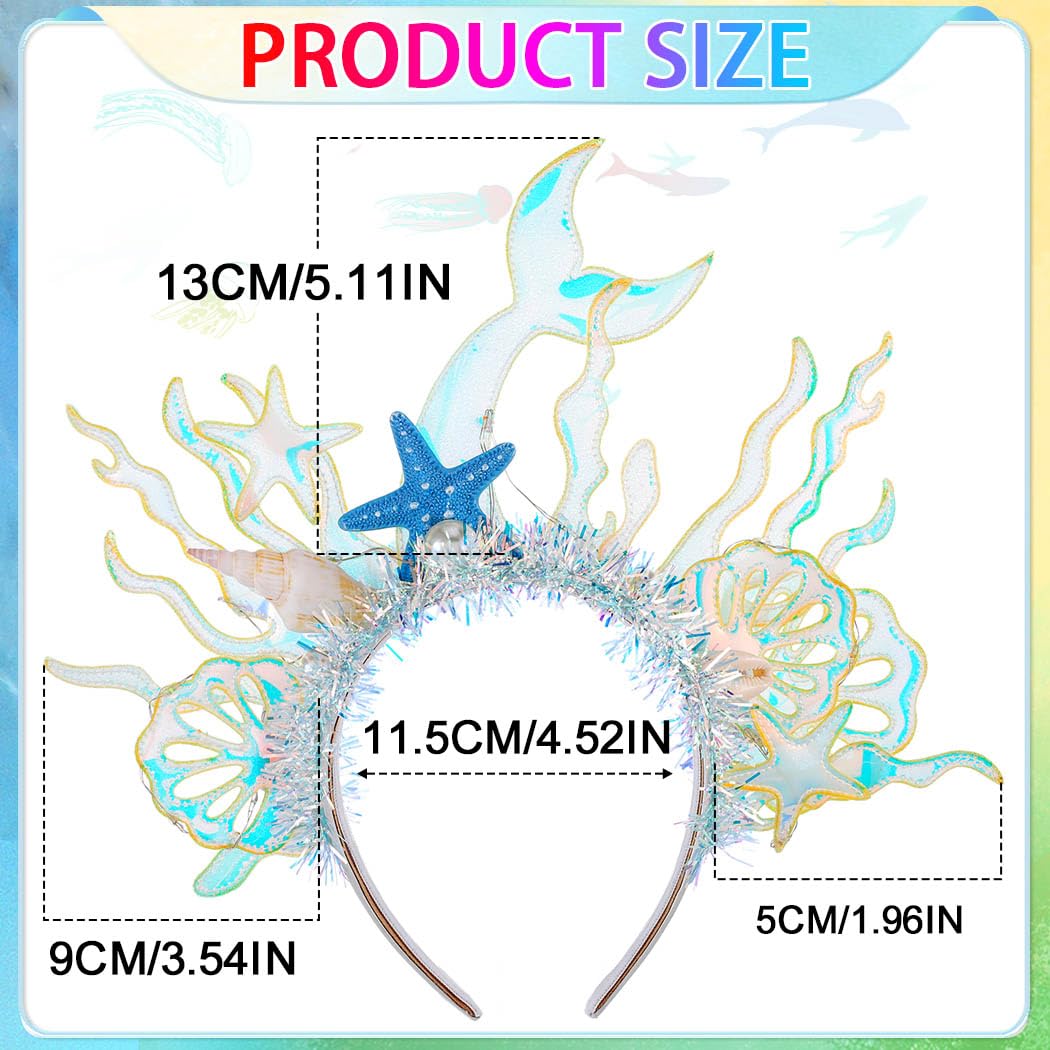 Kilshye Light Up Starfish Mermaid Headbands Beach Costume Headpiece for Women - Image 6