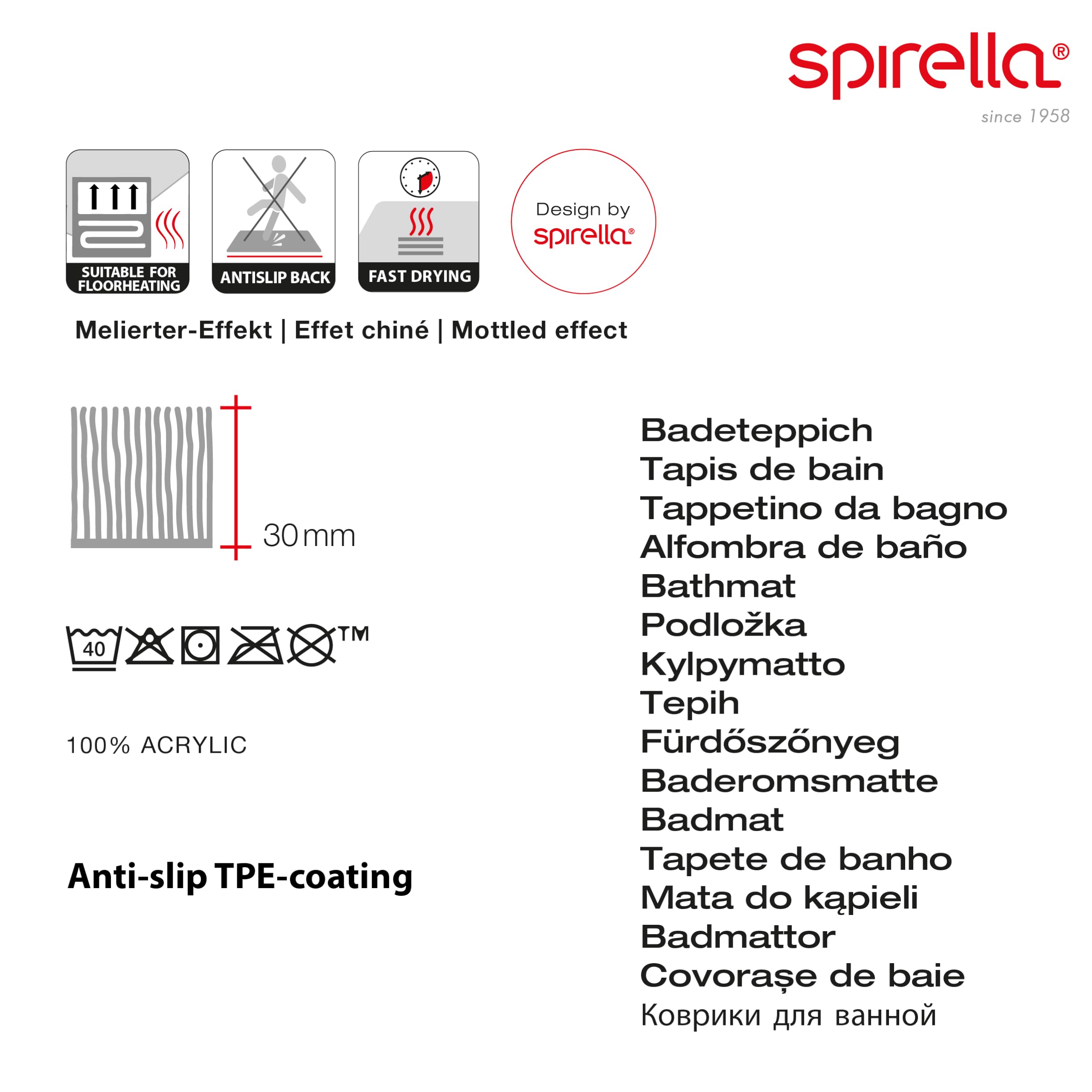 Spirella - Tappetino da bagno - Accessorio da bagno in acrilico morbido e confortevole - Ideale per il bagno - Antiscivolo e assorbente - Dimensioni 55x65cm - Blu