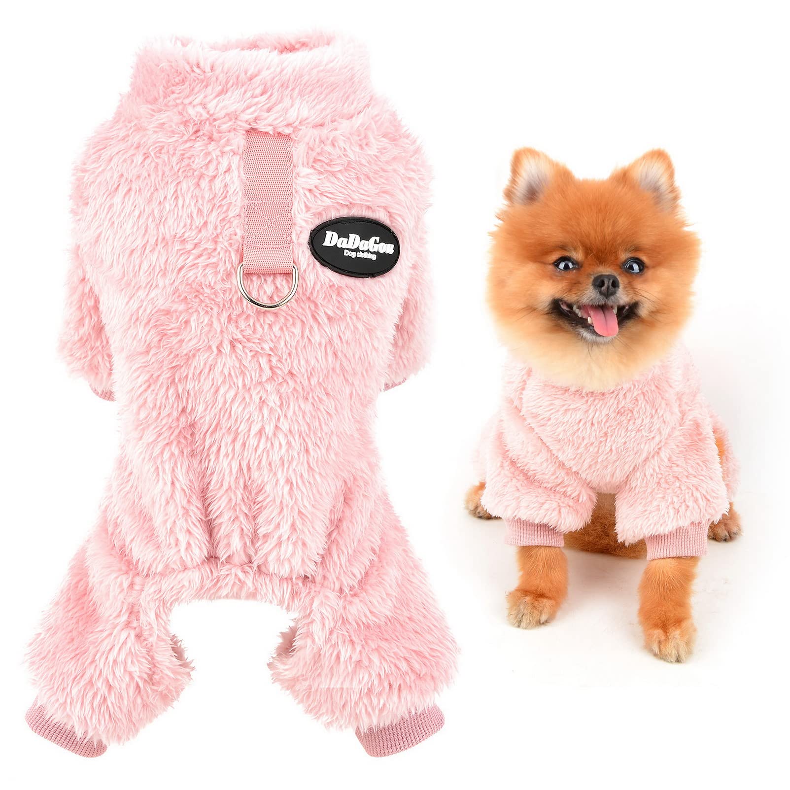 SMALLLEE_LUCKY_STORE Pet Thick Sherpa Fleece Pajamas Pjs Jammies with D-Ring for Small Dogs Cats Boy Girl Puppy Sweater Jumpsuit Soft Coat Yorkie Chihuahua Warm Winter Clothes,Pink,XXL