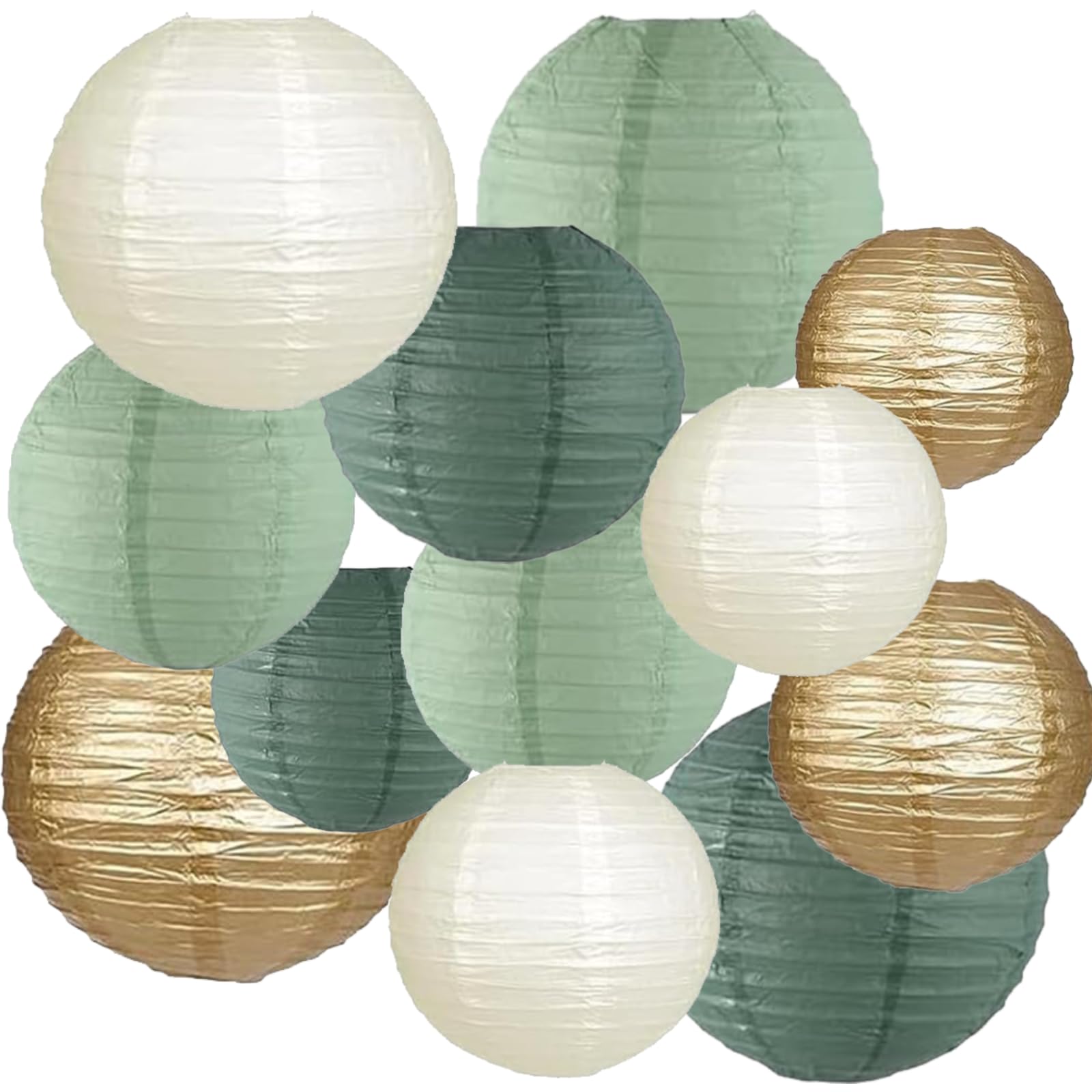 12 lanternes en papier vert sauge