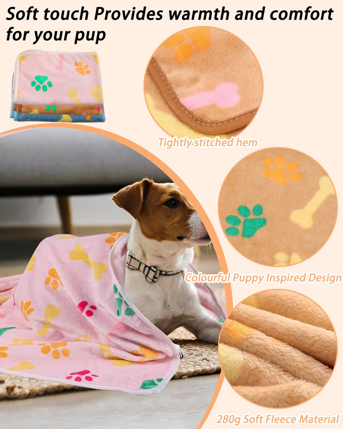 JUKOTA 3 Pezzi Coperta per Cani Gatto Lavabile Soffice Durevole, Morbida e Calda Flanella, Tappetino Protezione per Mobili Bambini Cane Gatti Grigio Rosa Beige 40_x_60_cm