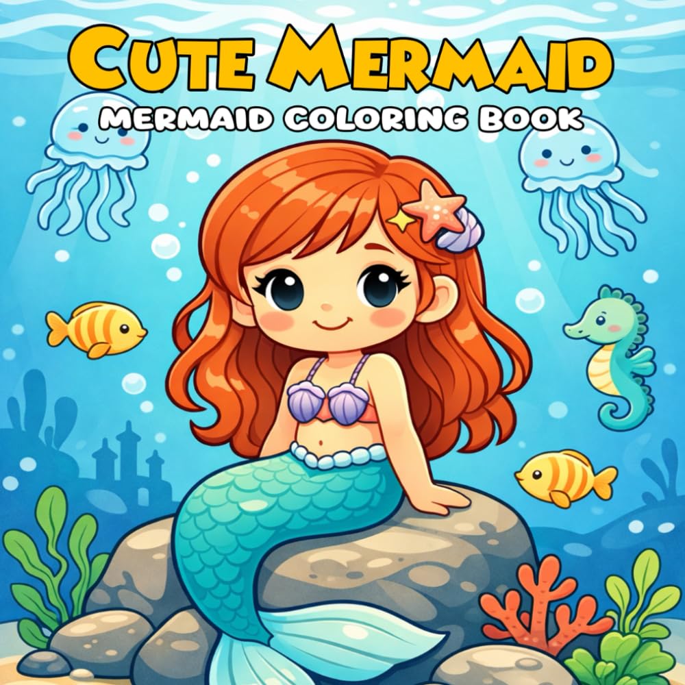 Cute Mermaid Coloring Book: 50 Bold and Easy Ocean-Themed Coloring Pages for Kids Ages 3–8