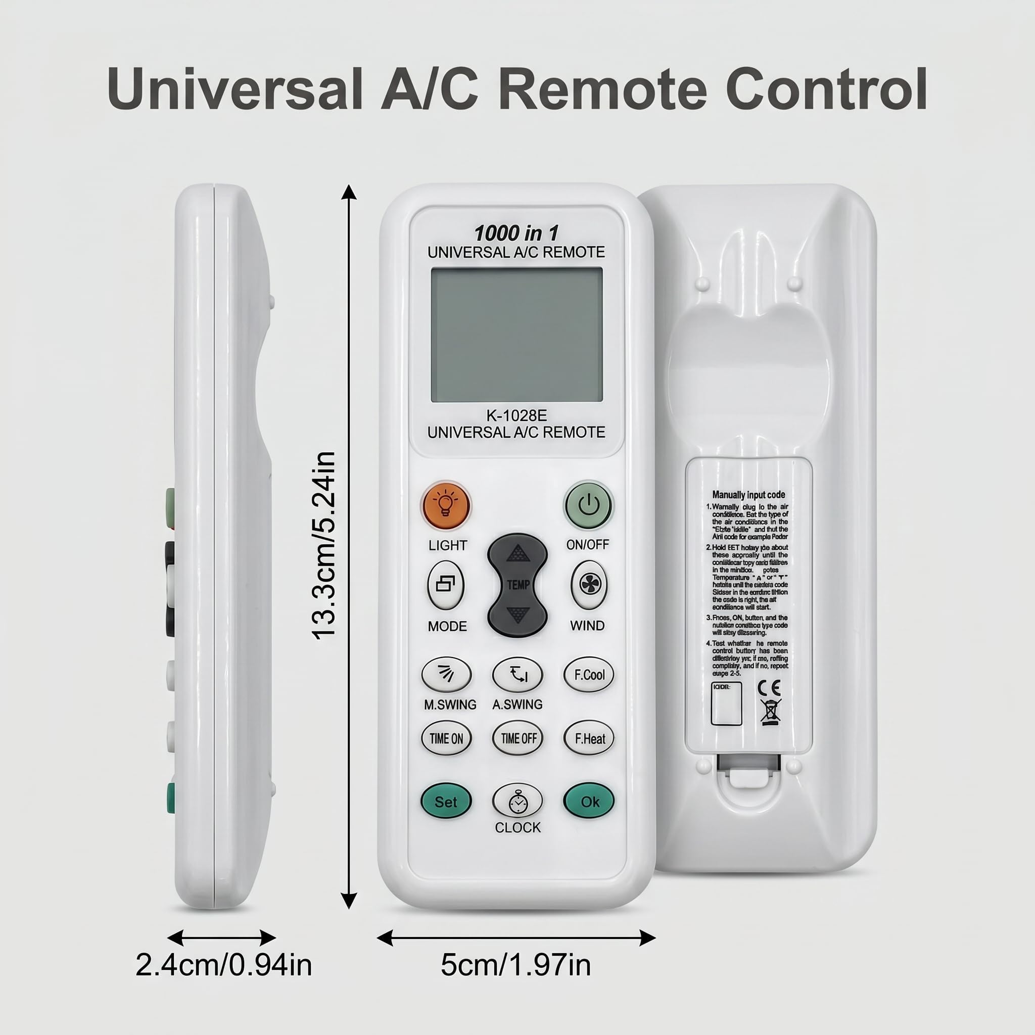Telecomando universale per condizionatore d'aria K-1028E, telecomando universale LCD 1000 in 1 compatibile con LG Samsung Daikin Gree Midea Haier Toshiba, ricambio per condizionatore d'aria