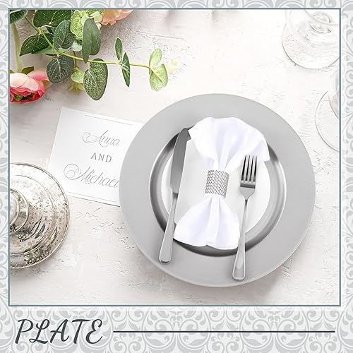 Miniatura 4 de El juego de 100 platos de carga a granel incluye 50 cargadores de platos de plástico y 50 servilleteros redondos de 13 pulgadas, cargadores de boda