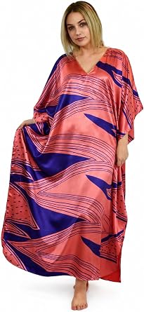 Up2date Fashion Womens Satin Caftan in Pink Retro Space Digital Print, One Size Kaftan, Style Caf-96