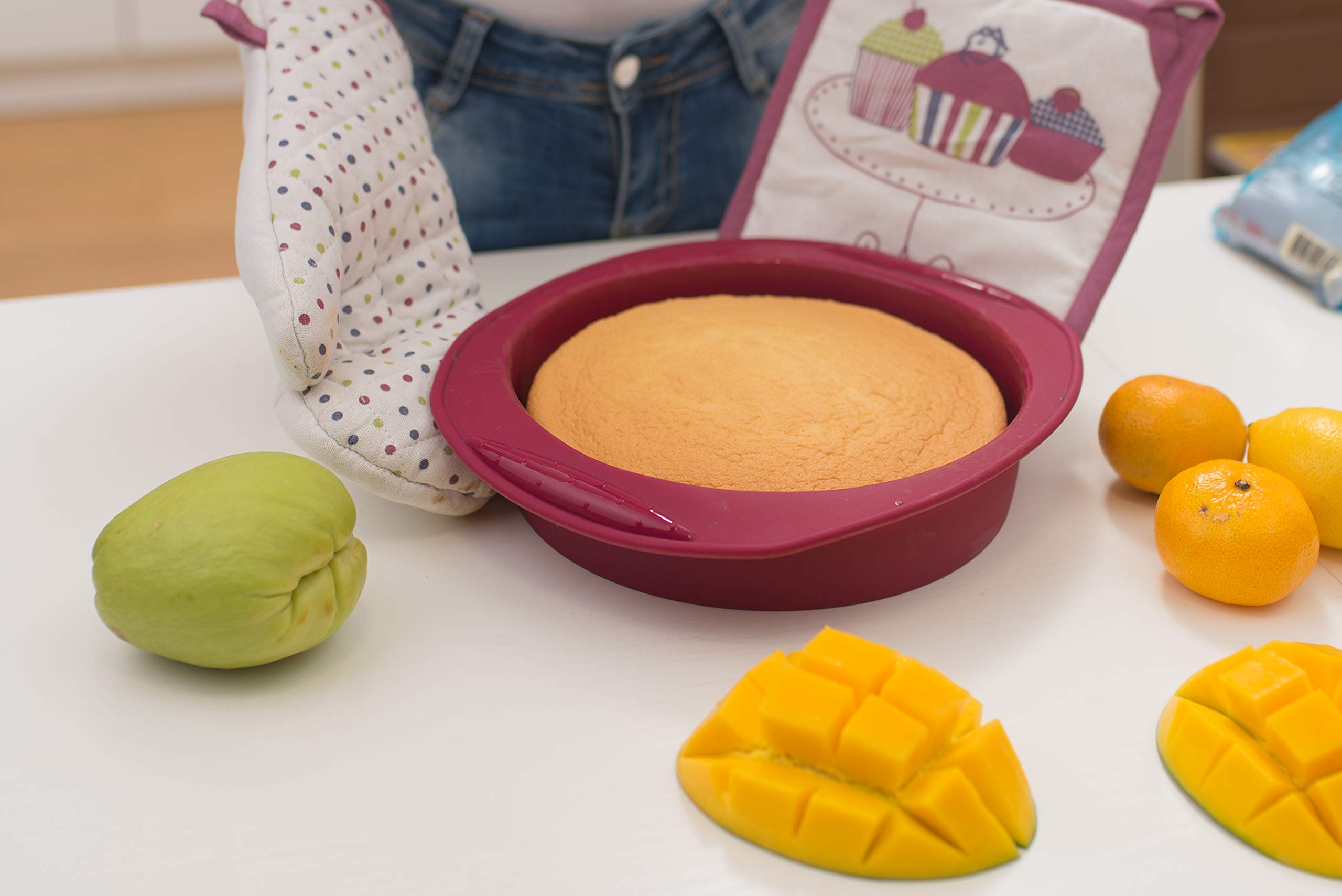 Backhaus Moule à Manqué en Silicone Platine Antiadhésif, Set à Pâtisserie Anti-adhérent - Moule à Gâteau Haut avec Spatule Maryse, La Meilleure alternative au Moule à Charnière - Rouge