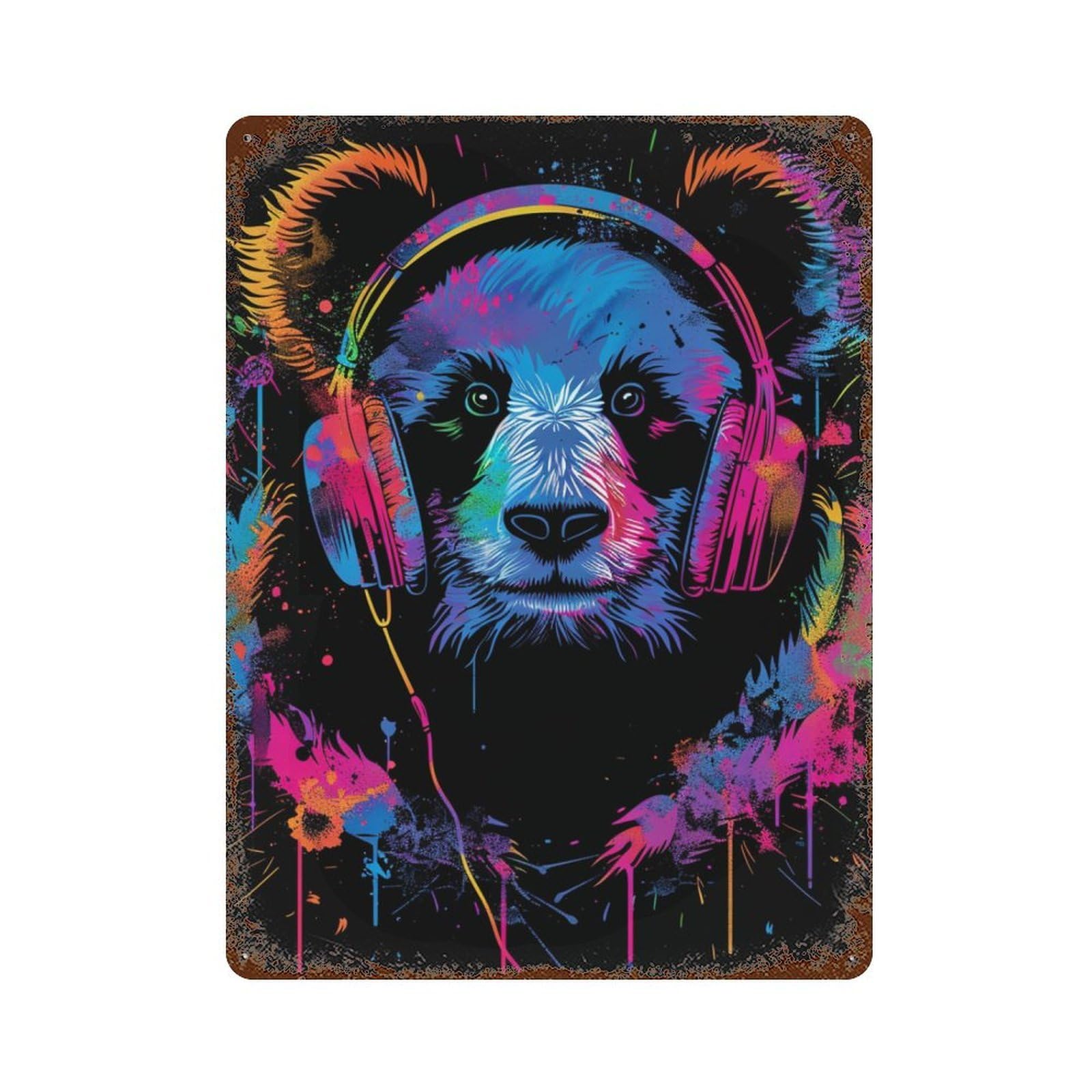 Vintage Rust Metal Sign Colorful Dog Headphones Art Print -9 15.7"x11.8", Novelty Wall Decor for Office, Studio And Wall Decor