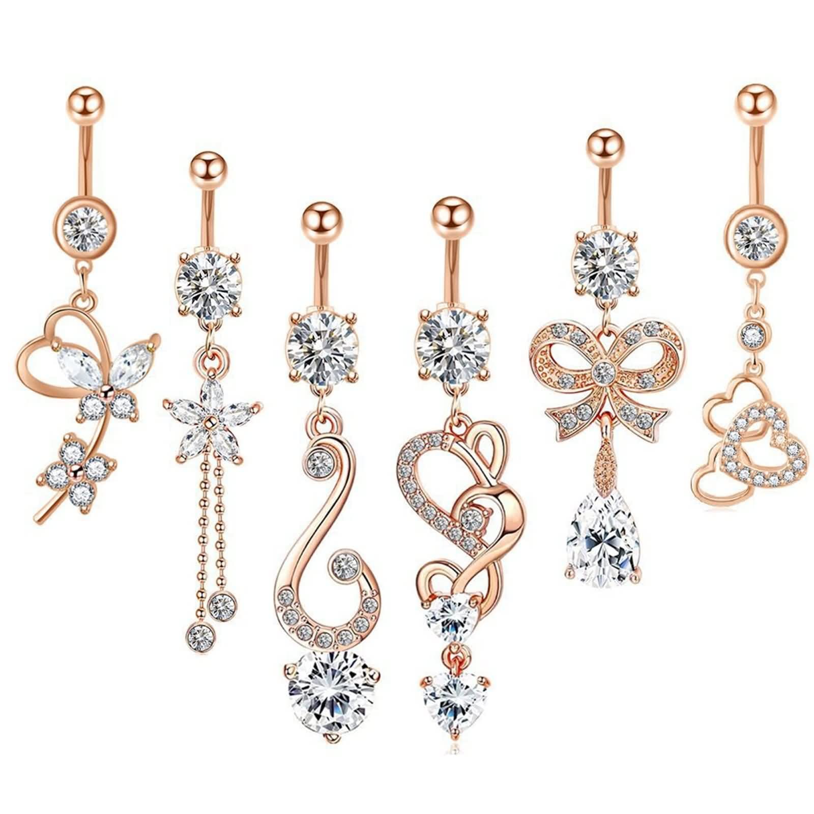 Bauchnabelpiercing Chirurgenstahl Herz, Bauchnabelpiercing 14 Gauge Schmuck Set Bowknot Blume Zirkonia Geschenke Mädchen