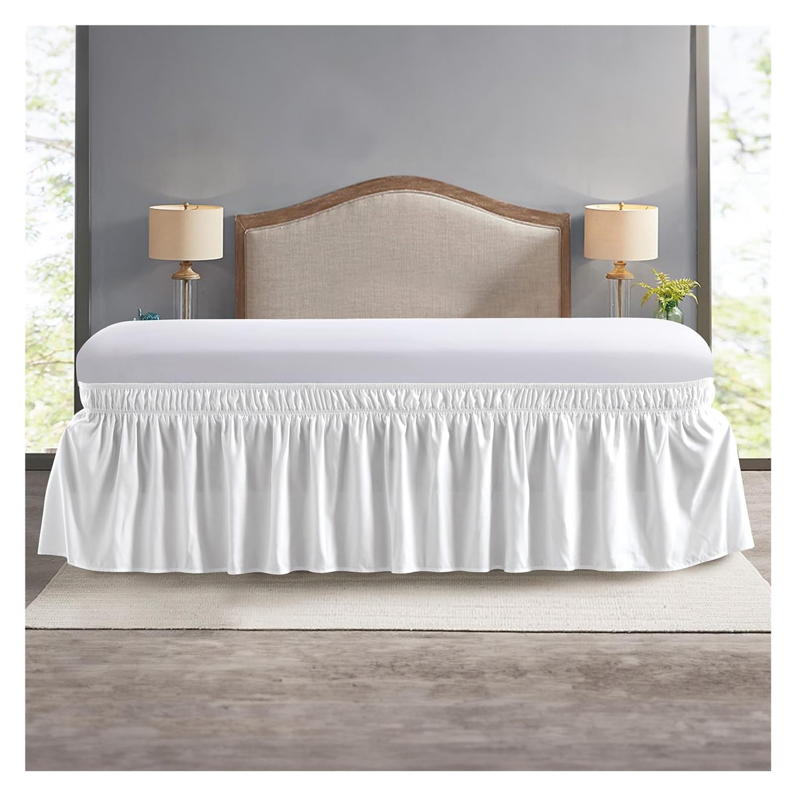 Volante per letto elastico morbido e confortevole, resistente allo sbiadimento, senza protezione del letto (grigio, letto matrimoniale 153 x 203 x 38 cm)