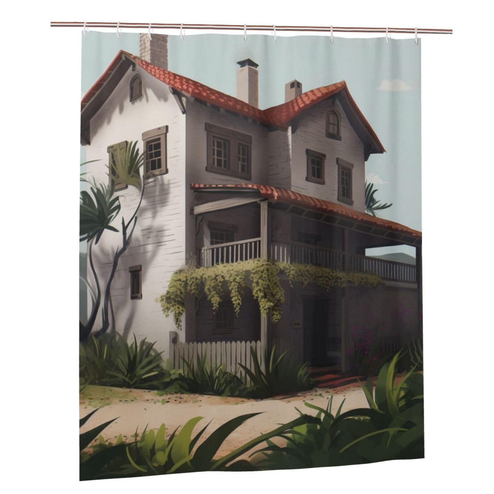 BWWHCCTI farmhouse Printed Shower Curtain With 12 Plastic Hooks Opaque Quick Drying Waterproof Shower Curtains Sets For Bathroom 152x183 Cm