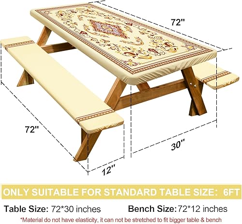 Miniatura 109 de Play Tailor - Mantel para mesa de pícnic con cubiertas para bancas, impermeable y a prueba de viento con bolsa de cordón, ajustable a mesas y bancas