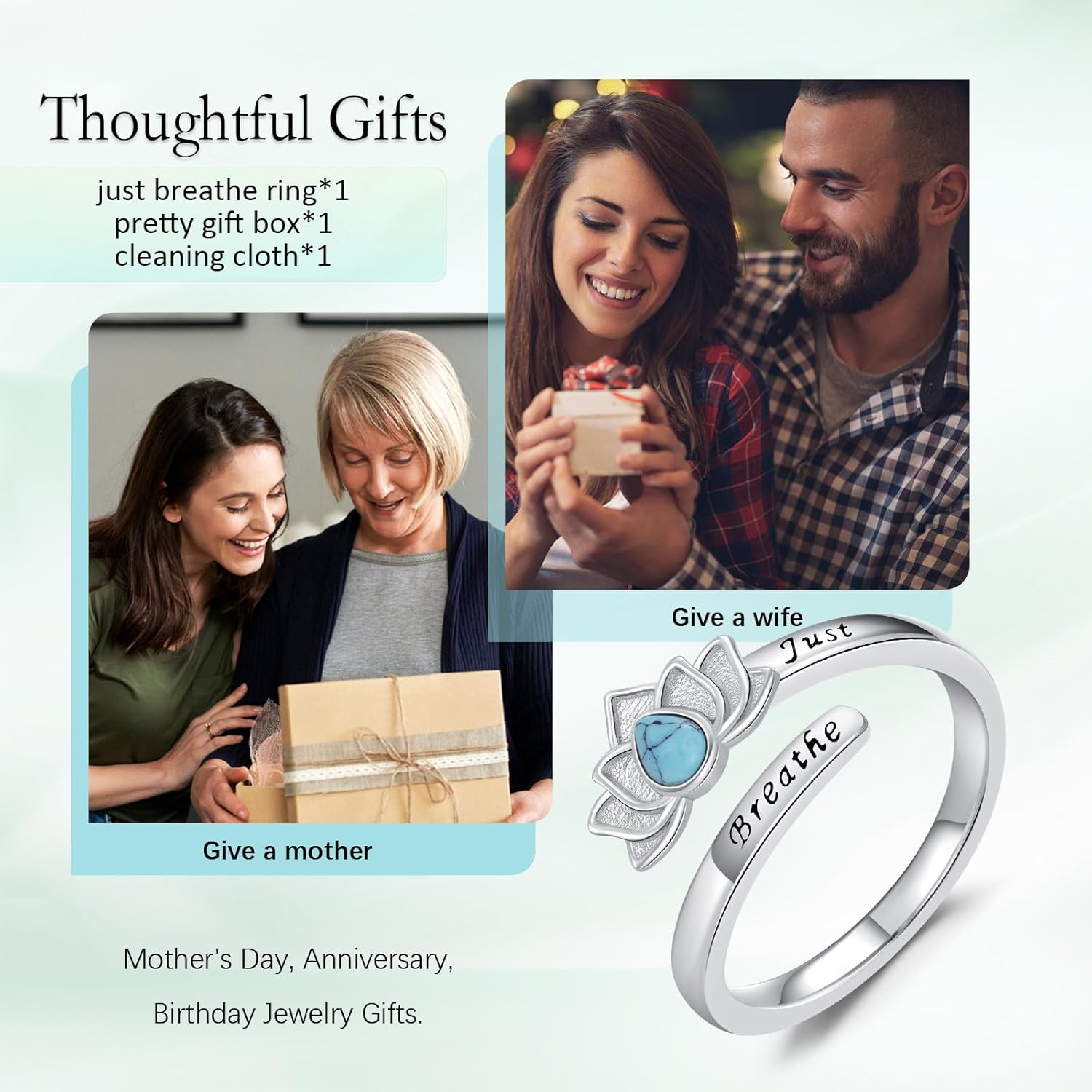 925 Sterling Silver Rings for Women Moss Agate/Turquoise/Moonstone/Amber/Malachite Rings Gift for Christmas Mother's Day Valentine's Day - Image 7