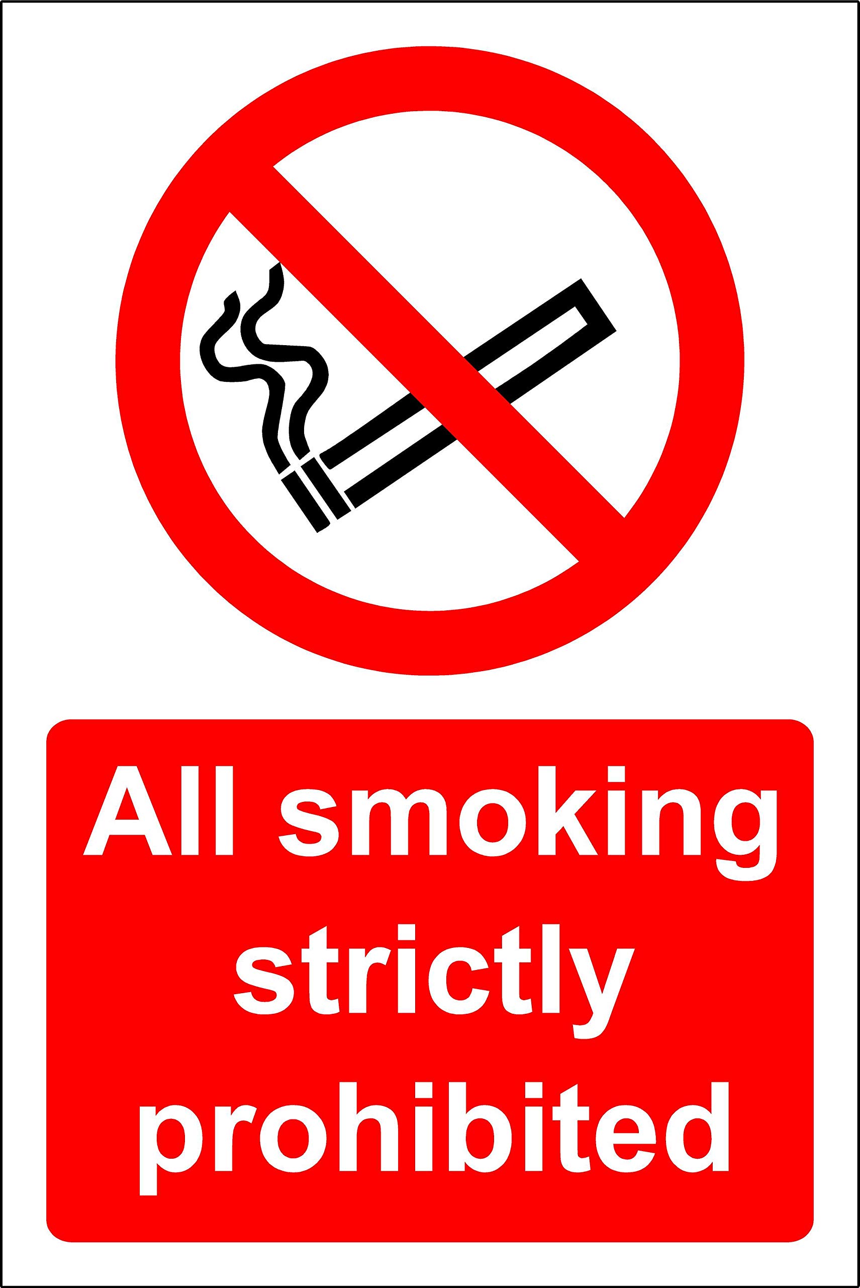 All smoking strictly prohibited Safety sign - 1.2mm Rigid plastic 200mm x 150mm