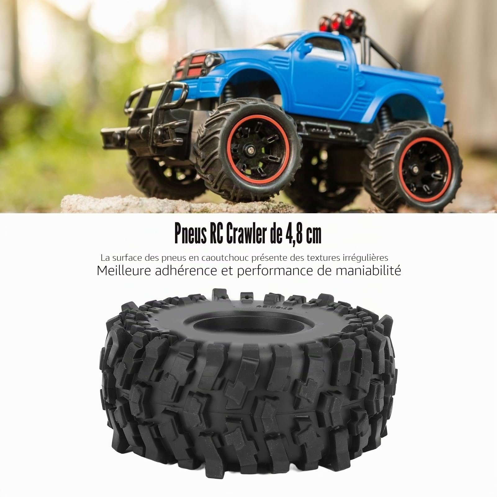 Dilwe Pneu de Voiture télécommandé, 4 Pièces Pneus sur Chenilles RC de 1,9 Pouces Pneus en Caoutchouc avec Insert en Mousse pour Voiture sur Chenilles 1/10 RC SCX10