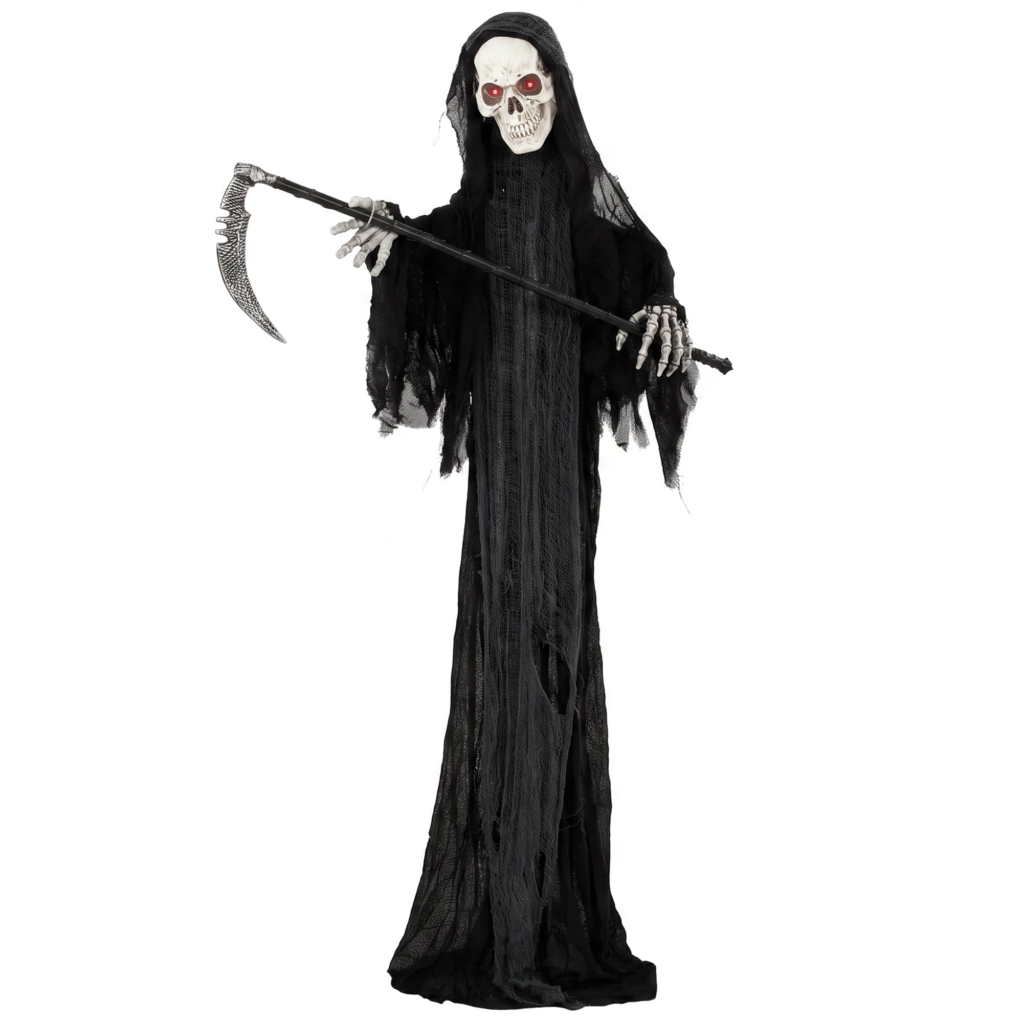 HOMCOM 72"/183cm Life Size Animated Grim Reaper Halloween Animatronic Decor