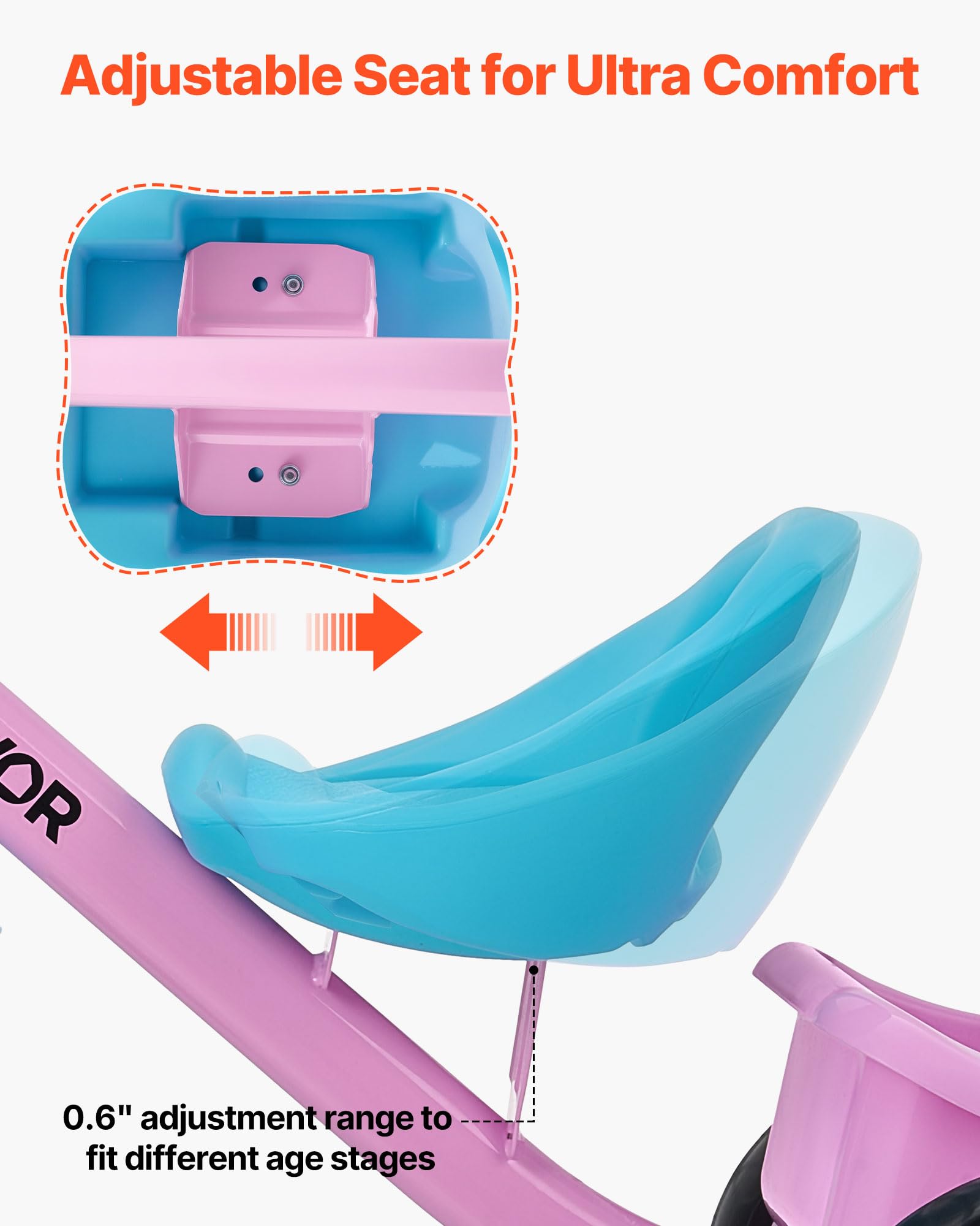 VEVOR Triciclo per Bambini da 2 a 5 Anni, Triciclo con Sedile Regolabile Cestino Posteriore Portaoggetti Telaio in Acciaio al Carbonio, Triciclo per Bambini con Manubrio Ruote in EVA, Rosa + Blu