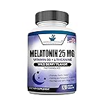 Melatonin 25mg Per One Tablet, 120 Chewable Tablet with L-Theanine & Vitamin B-6, Supports Healthy Sleep Cycle , Promotes Calming & Restful Sleep, Vegan, NON GMO, Made In USA