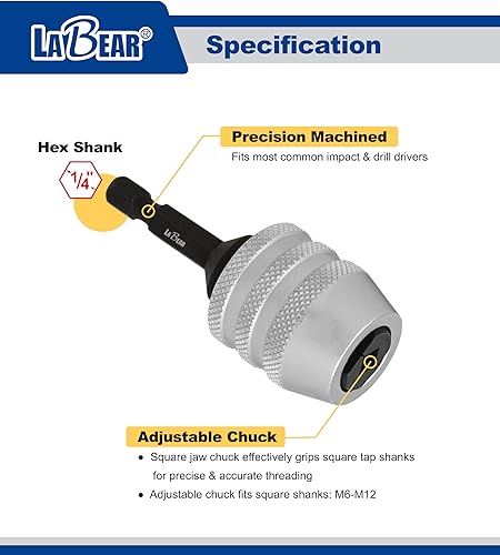 Miniatura 16 de LABEAR Mandril de grifo intercambiable DR M3 ~ M8 de 1/4 "DR M3 ~ M8, enchufe de grifo ajustable, enchufe