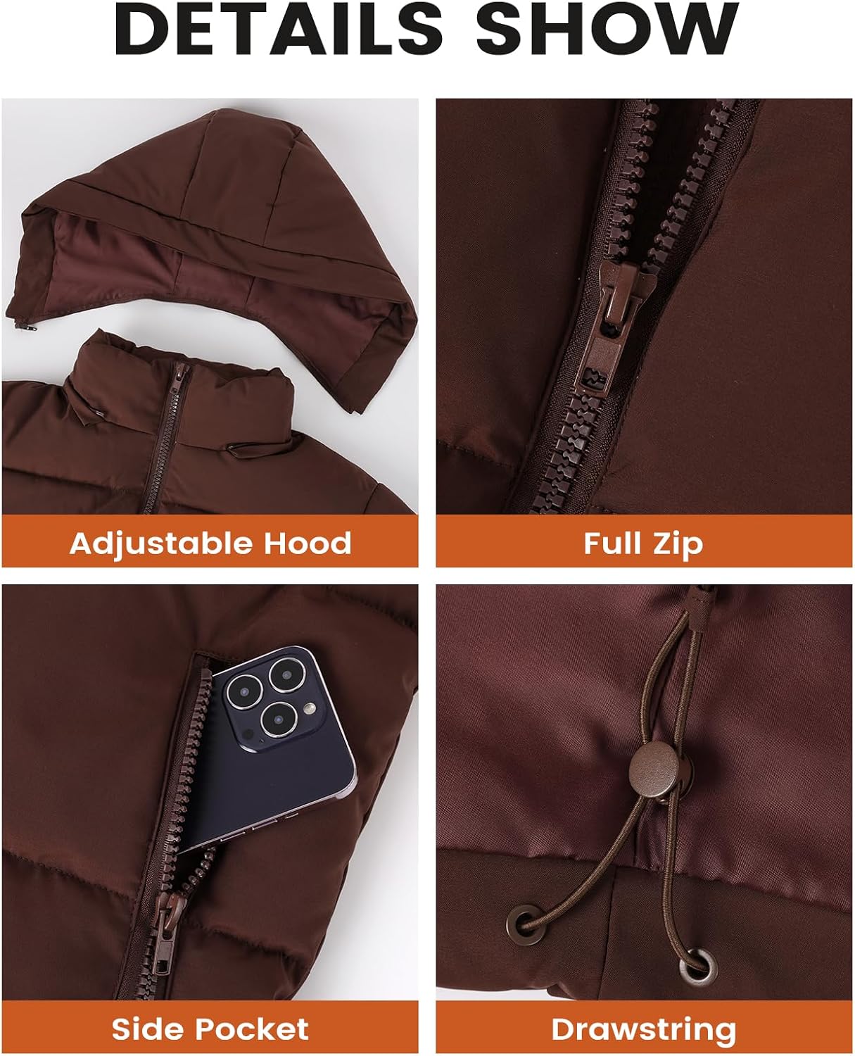 Yimoon Womens Cropped Puffer Jacket Winter Warm Quilted Jacket Short Puffer Coat with Removable Hood - Image 4