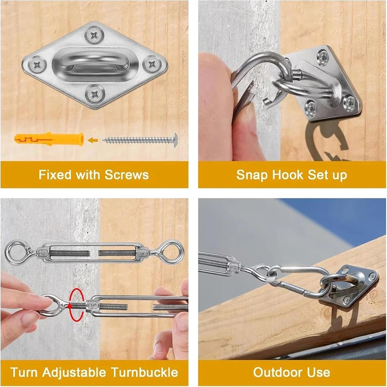 Shade Sail Hardware Kit Sun Shade Sail Hardware Kit for Rectangle Triangle Sails Canopy Installation Stainless Steel Accessories Set for Outdoor