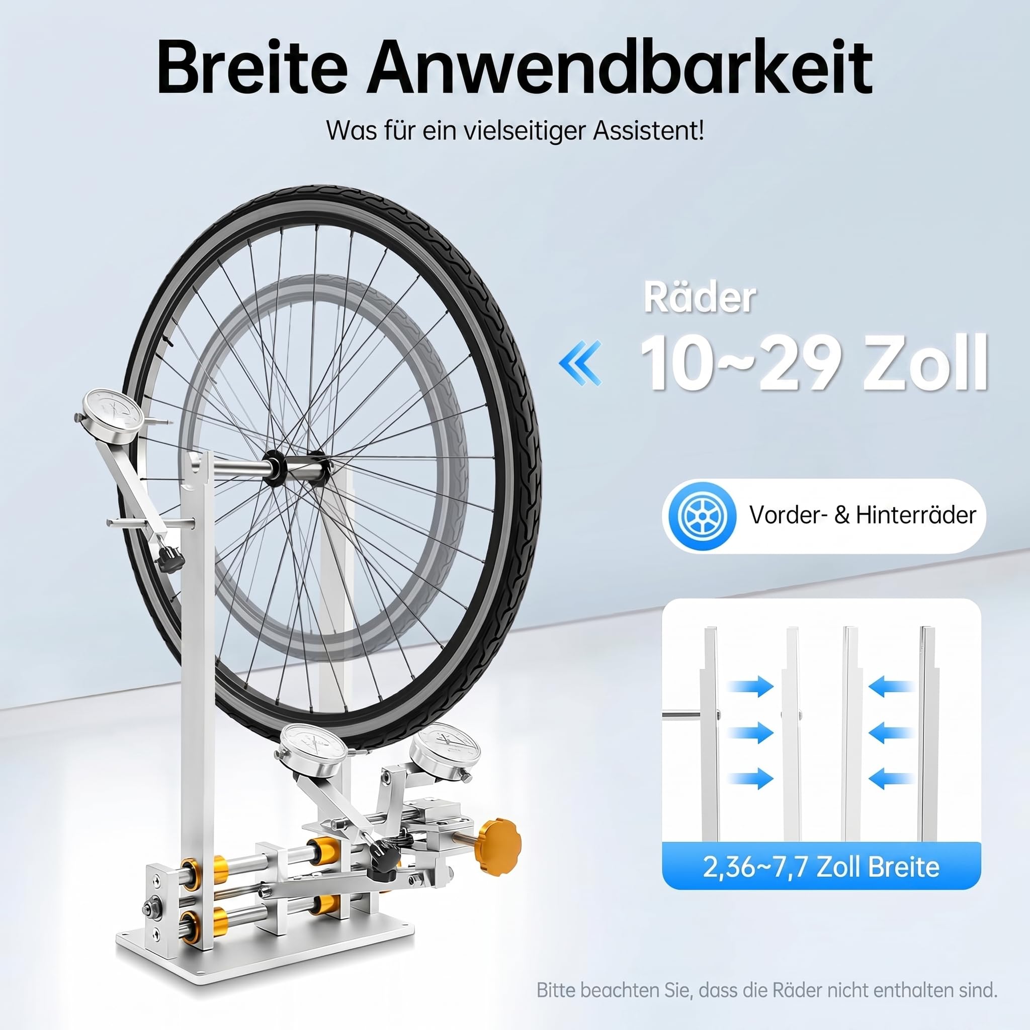 Fahrrad Zentrierständer für 10-29inch, Zentrierständer Fahrrad Laufräder Kalibrierungsständer Radwartungs Felgen Korrekturständer Radbreite Einspeichen Zentrierständ (Gold)