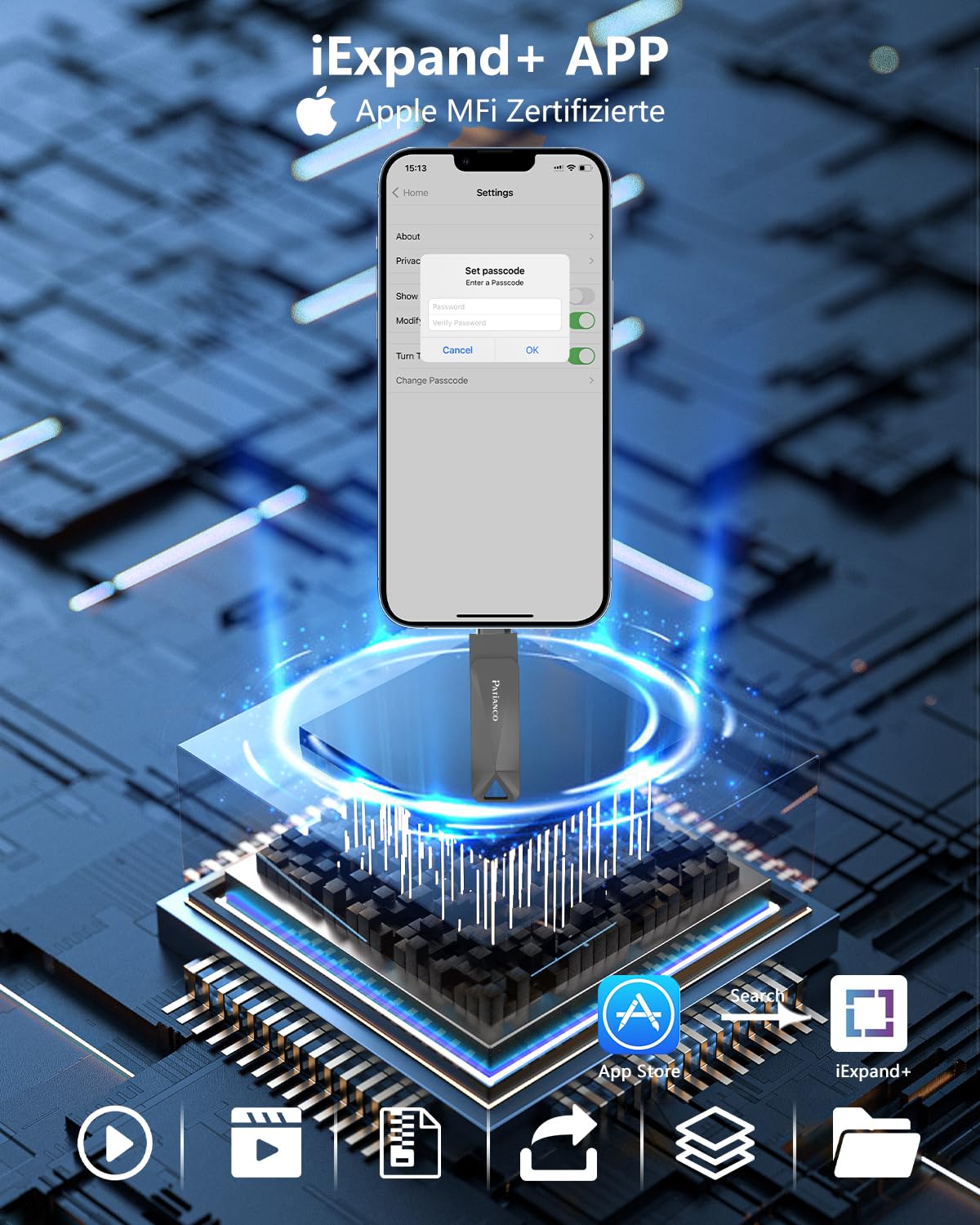 Chiavetta USB iPhone 512GB,Patianco [MFi Certified] Pendrive USB 3.0 Drive per Lightning, Memoria Esterna Photo Stick 3 in 1 Penna USB C di Backup per iPhone/iPad/Android/Mac/PC(512GB,Nero)