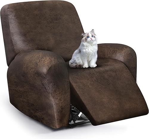 Fundas para sillas reclinables con aspecto de cuero, funda elástica de 4 piezas, funda suave para silla reclinable, protector de muebles lavable