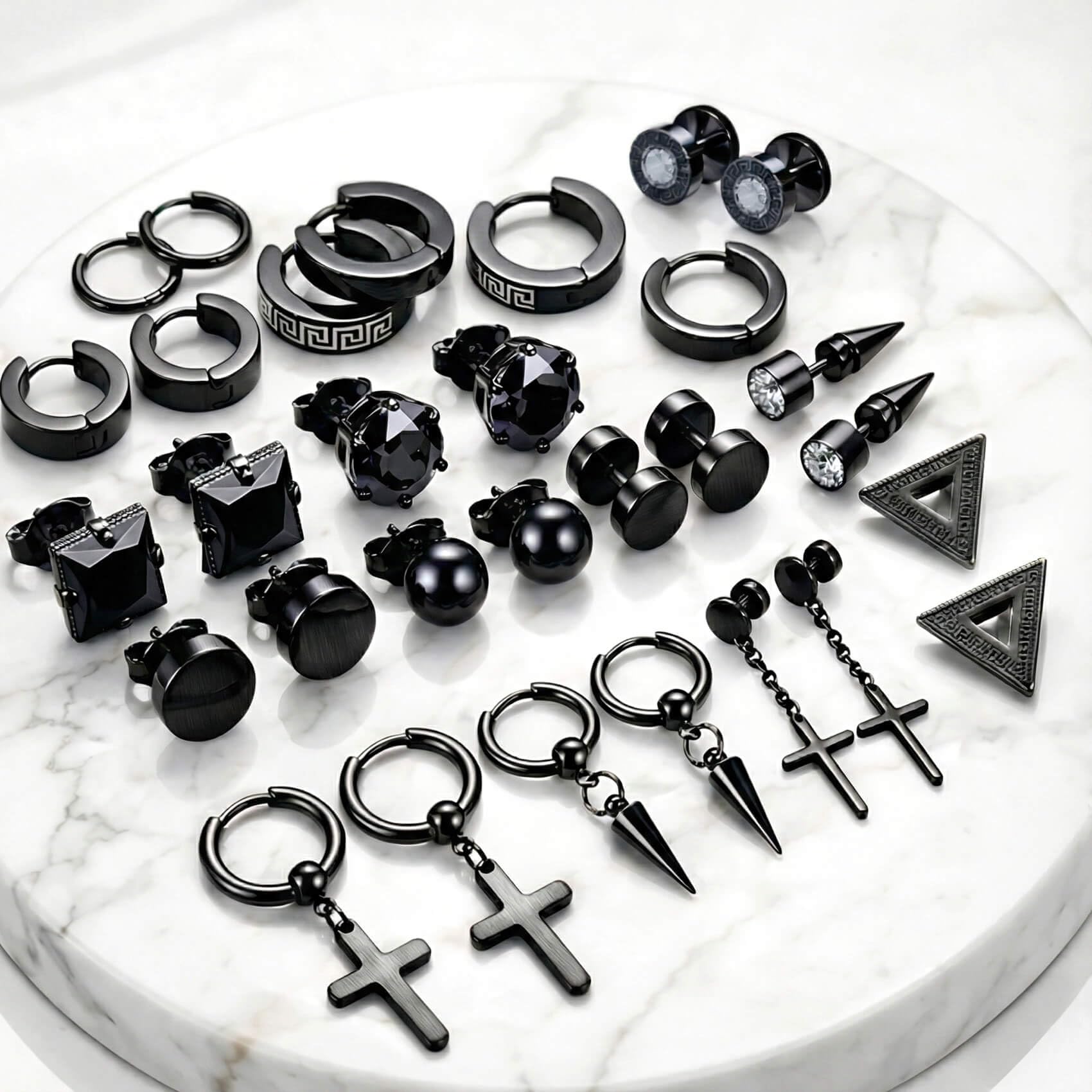 15 Pairs Earrings for Men, Stainless Steel Earrings Stud Kit for Men Women Fashion Piercing Jewelry Cross Dangle Hoop Earrings Set