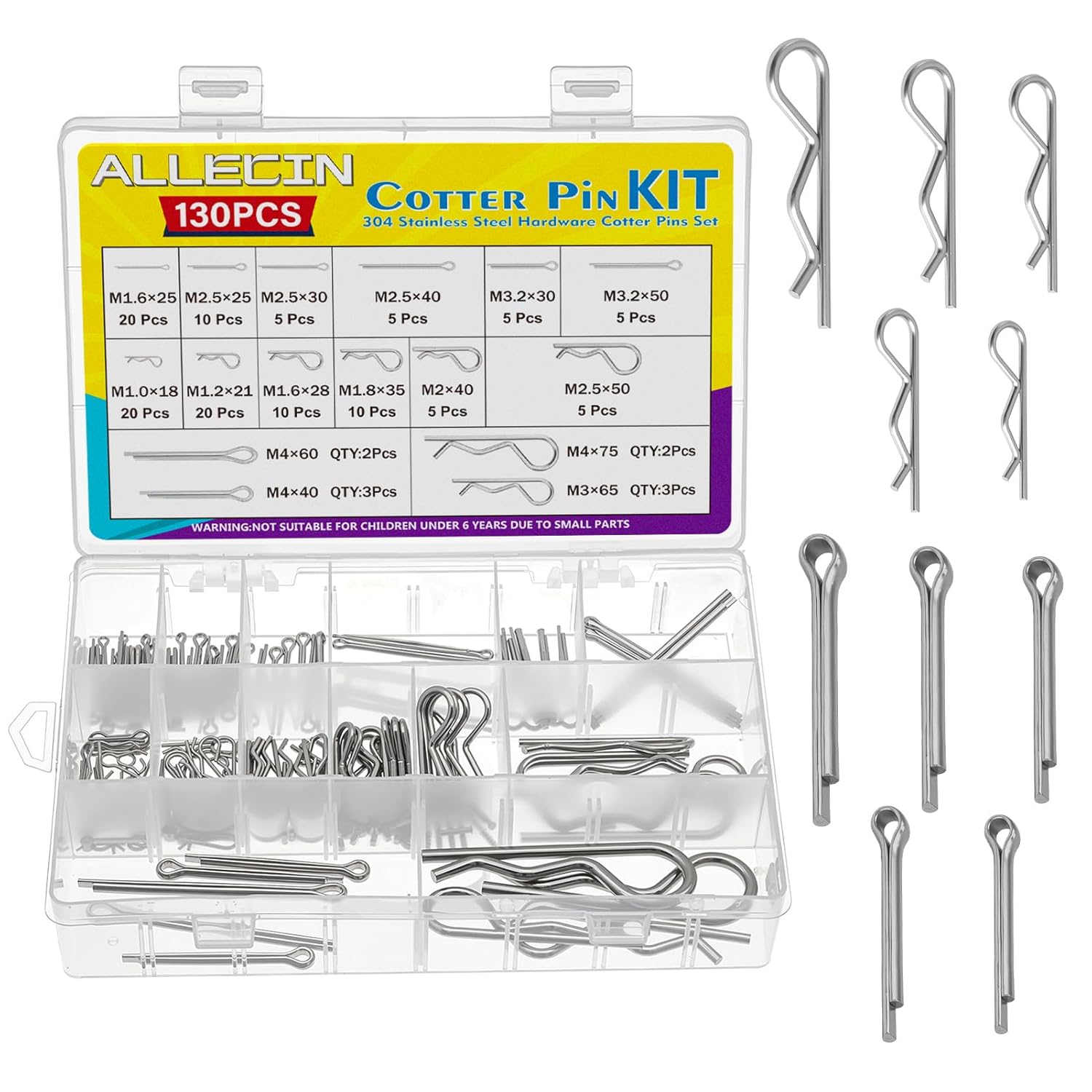 8 Values 90Pcs Hitch Pin Clip R Clips Spring Retaining Pins 304 Stainless Steel Hairpin Cotter Pin Assortment Kit for Trailer Hitch Locking Machinery Repairs