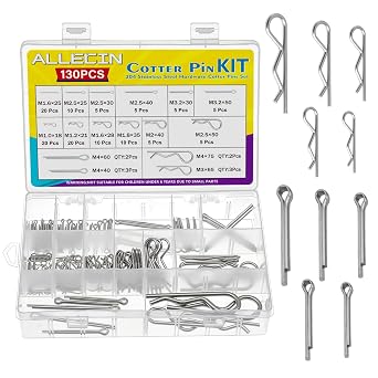 16 Sizes Cotter Pin Assortment Kit 304 Stainless Steel Hardware Cotter Pins Set R Clips Split Pins Pack of 130Pcs