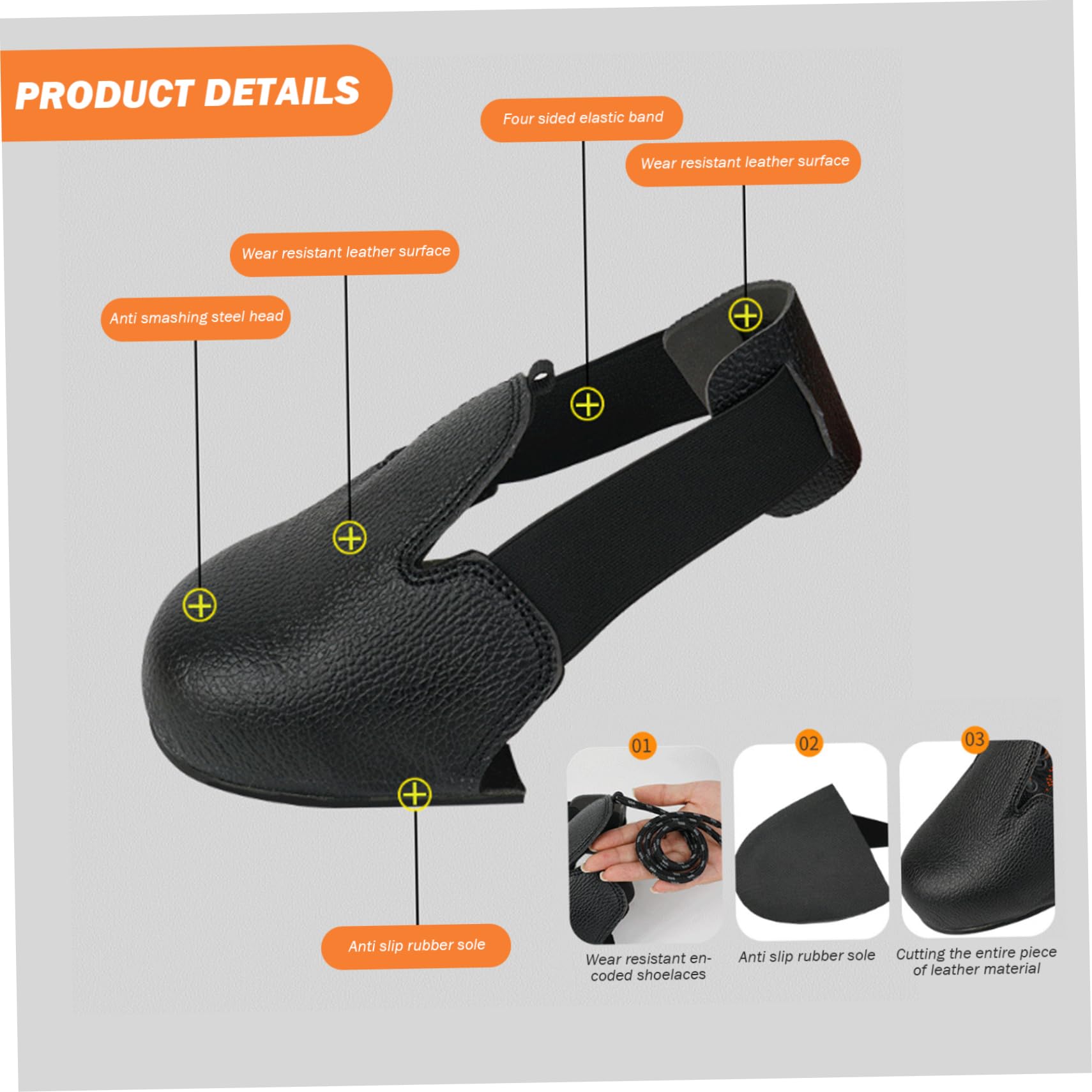 1 par de inserciones de punta de acero para zapatos, anti-smash superpone insertos de los dedos de acero con correa elástica para y metatarsal, cubiertas de zapatos de seguridad para botas de segurid