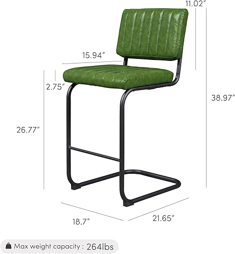 Miniatura 3 de Juego de 2 taburetes de bar de ratán de piel sintética de 26 pulgadas con respaldo de caña natural y patas de metal, sillas modernas de mediados de