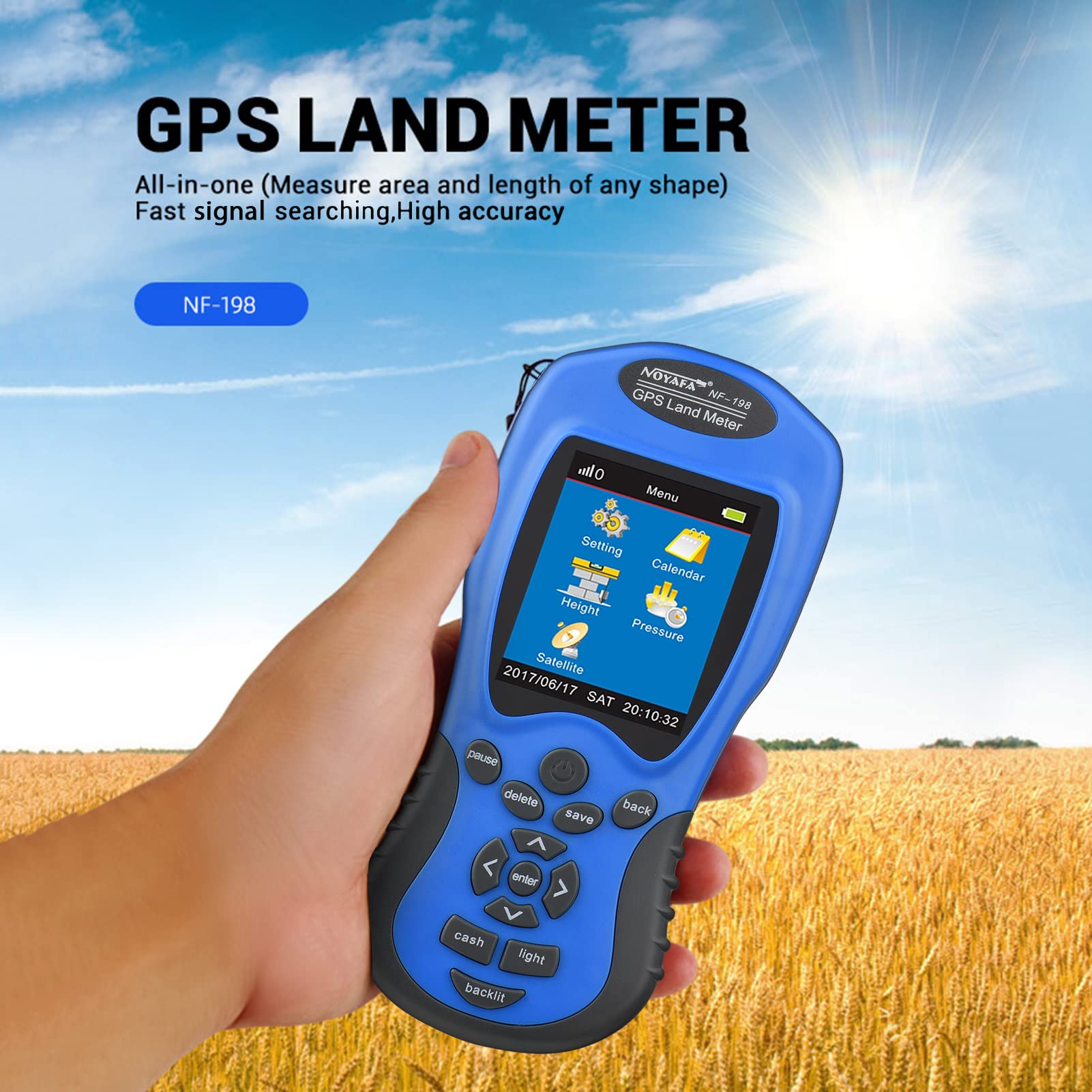 VISLONE NF-198 GPS Land Meter Handheld Digital LCD Farmland Area Length Height Pressure Satellite Measuring Device - Image 4