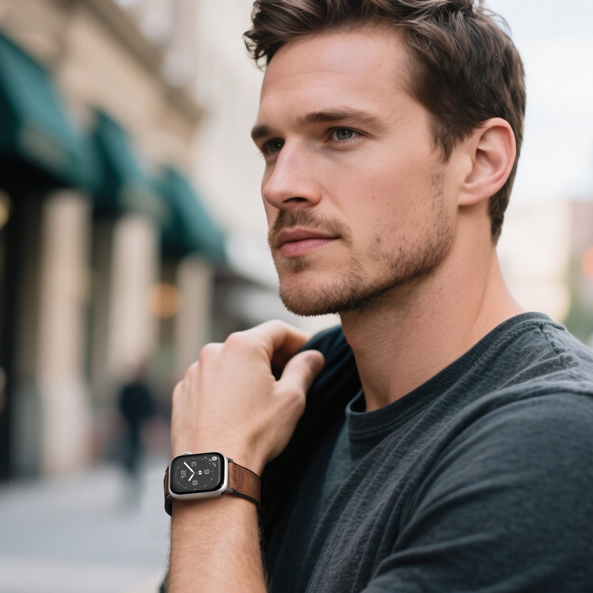 Charlam Magnetic Leather Bands Compatible with Apple Watch Bands 49mm 46mm 45mm 44mm 42mm 41mm 40mm 38mm Men Women,Genuine Leather Straps for iWatch Bands Ultra 3/2/1 SE Series 11 10 9 8 7 6 5 4 3 2 1 — view 6