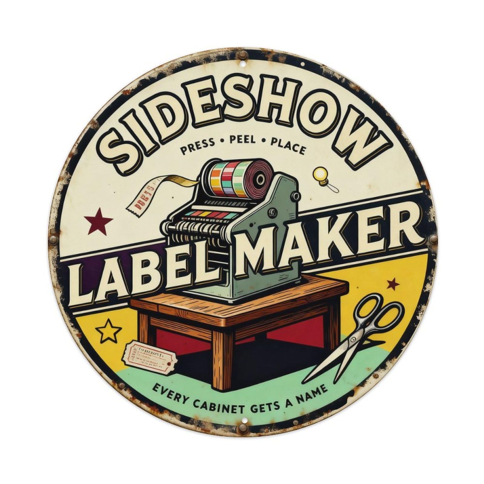 Sideshow Label Maker Sign Metal Tin Sign Plaque
